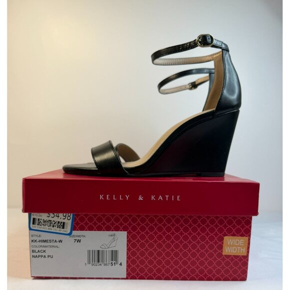 Kelly & Katie Himesta Women's Size 7WW Black Wedge Sandal Casual Minimalist - Picture 13 of 13